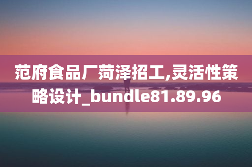 范府食品厂菏泽招工,灵活性策略设计_bundle81.89.96